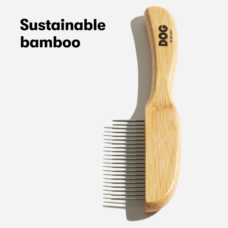 DOG by Dr Lisa - Comb - Detangling Dog Comb - Dematting Grooming Tool - Metal Comb Teeth Removes Knots and Tangles - Stimulate Blood Flow and Increase Natural Coat Oils - Made From Sustainable Bamboo - PawsPlanet Australia