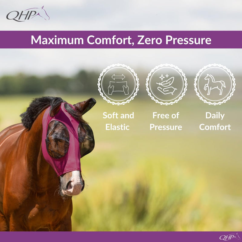 QHP Horse Fly Mask with Zipper | Lycra Stretch Fit | Bug-Eye Mesh | Ear Protection & Forelock Opening | Zebra, Navy & Unicorn | Cob & Full (Zebra, Full)