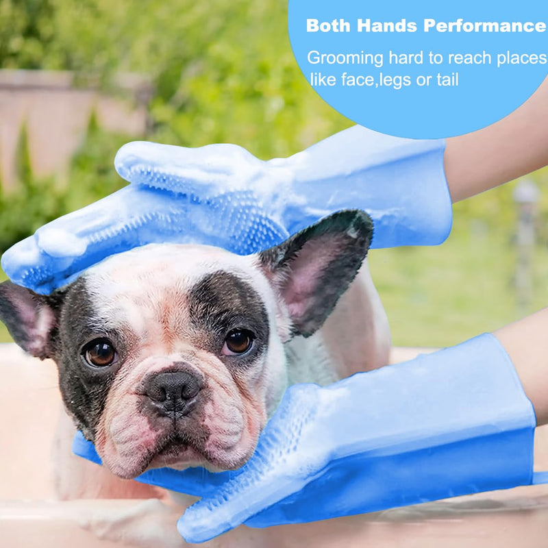 Pet Washing Gloves, Gentle Silicone Dog Bath Shampoo Shower Brush Grooming Mitts Waterproof, Massaging and Bathing Rubber Scrubber for Dogs & Cats - 1 Pair Blue - PawsPlanet Australia