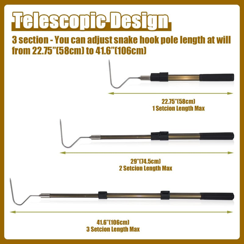Serpentia 105cm (42'') BLACK Collapsible 3 pc Snake/Reptile Handling Hook with Case - PawsPlanet Australia