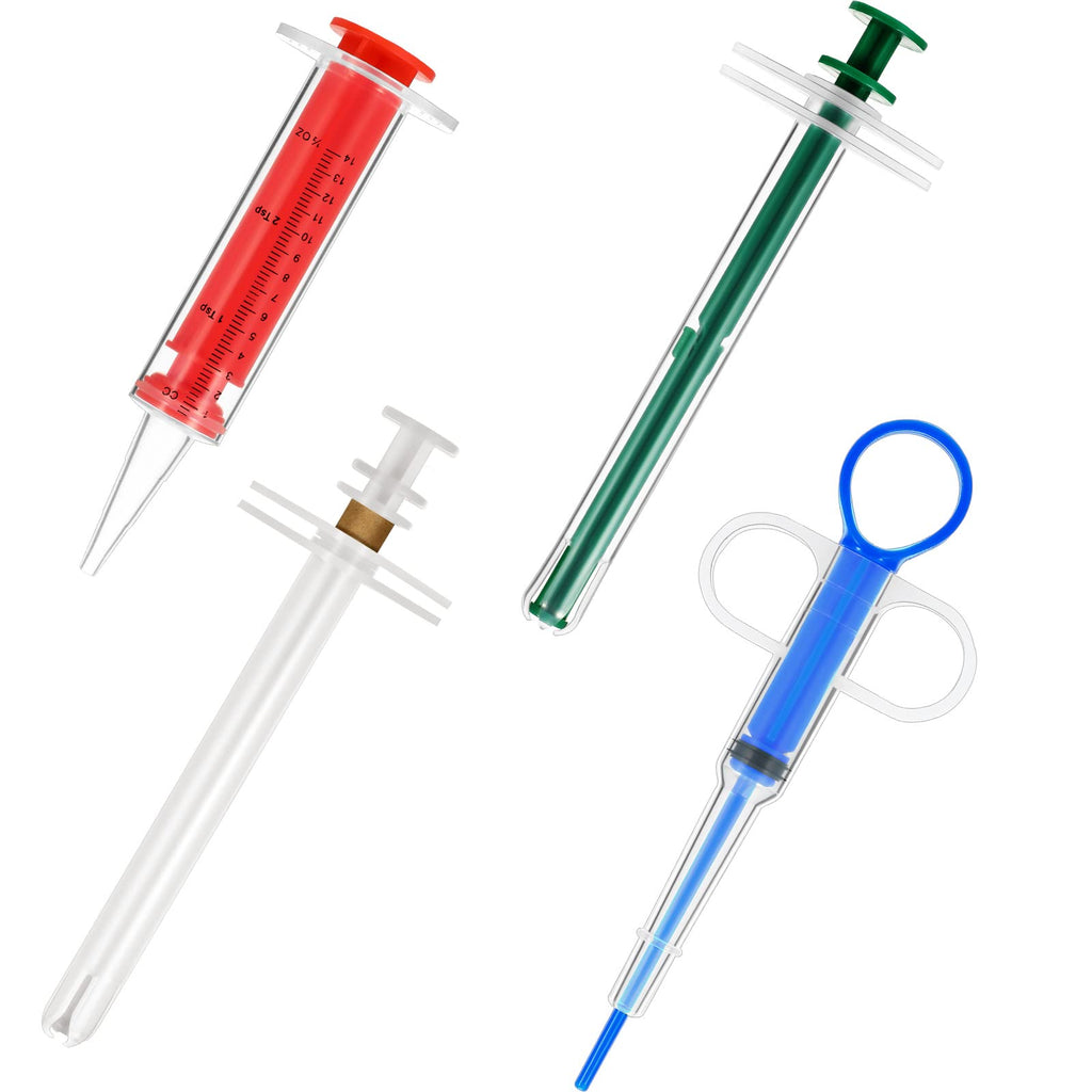 Patelai 4 Pieces Cat Pill Shooter Dog Pill Gun Pill Dispenser Pet Medicine Syringe Puppy Tablet Feeder for Small Animals (Blue, Green and red, White) Blue, Green and red, White