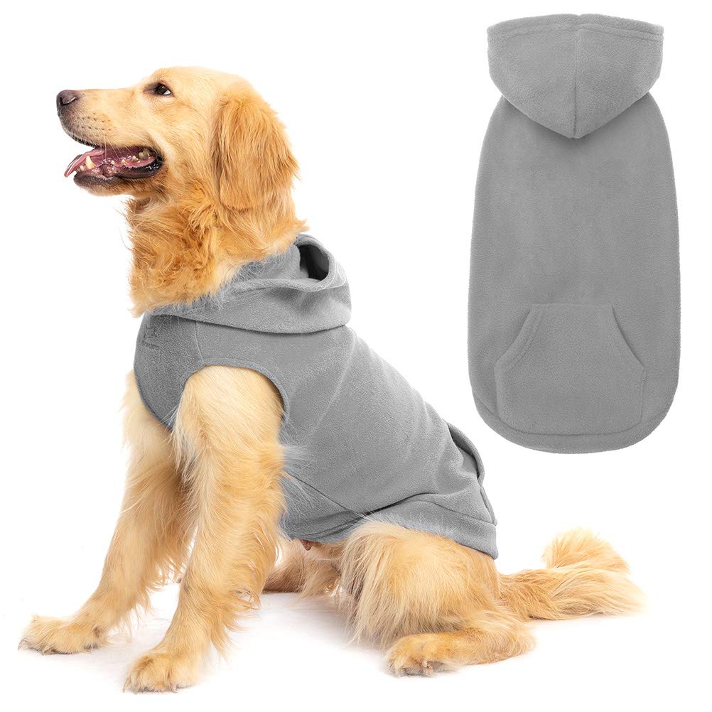 EXPAWLORER Dog Hoodie with Pocket, Polar Fleece Dog Sweatshirt Fall Cold Winter Sleeveless Sweater with Hood, Warm Cozy Pet Clothes for Small to Large Dogs Boys and Girls (Grey, XL) X-Large (Pack of 1) Grey