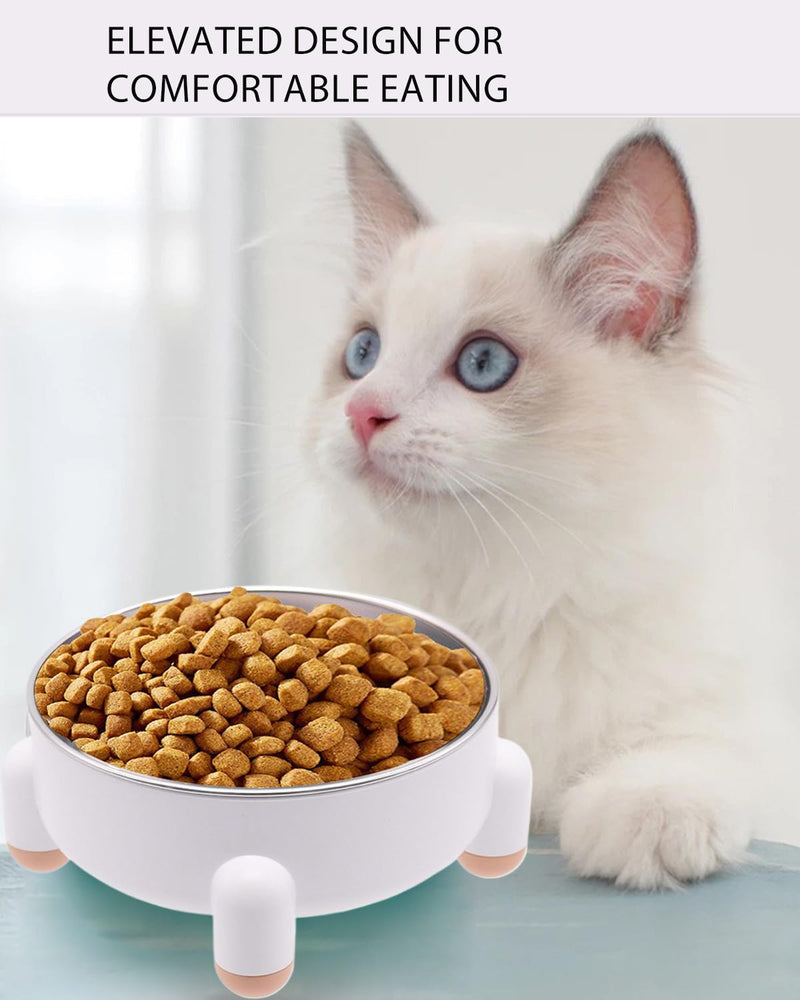Stainless Steel Raised Cat Bowls – 2 Pack Elevated Food & Water Dishes for Cats & Kittens, 700ml Large Capacity Each, Whisker-Friendly, Non-Slip Base, Dishwasher Safe, Easy to Clean (White) White 2 Pcs