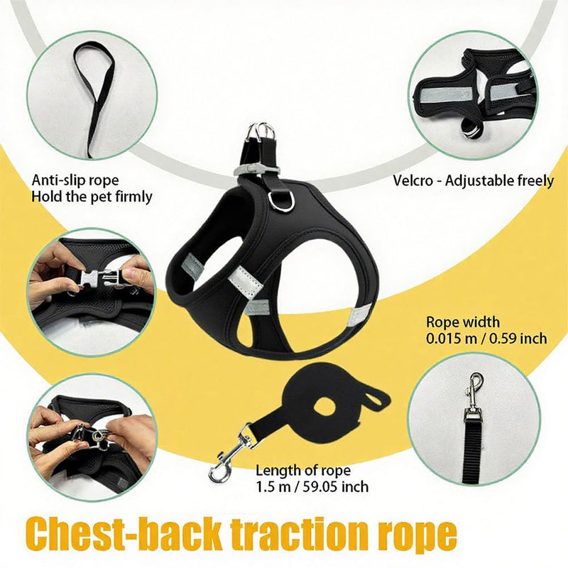 Dog Harness Small Sized and Leash Set, Dog Harness with Leash Set, Comfortable Air Mesh Dog Vest Harness with Reflective Strip, Reflective for Safe Easy Walking Dogs, Cats, Black M M (Chest: 11.02 - 12.59inch) - PawsPlanet Australia