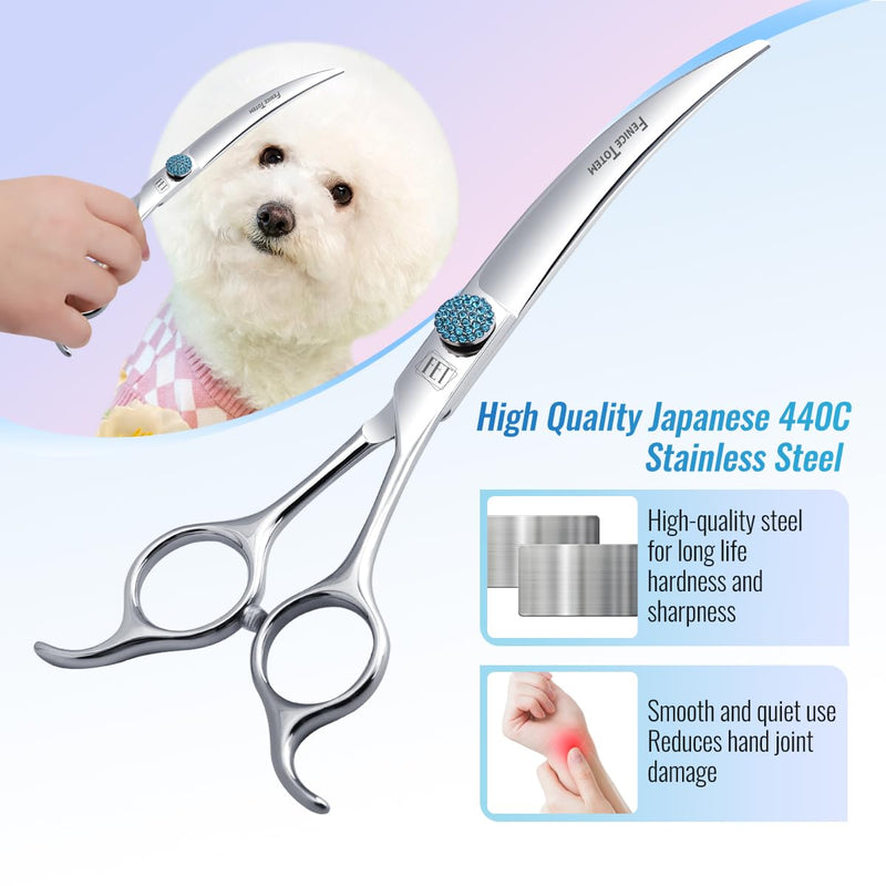 Fenice Professional Grooming Curved Shear: 45 Degree Super Curves Scissors for Dogs 6.5" Big Arc Curved Shears Made Of Japanese 440C Stainless Steel 6.5" - PawsPlanet Australia