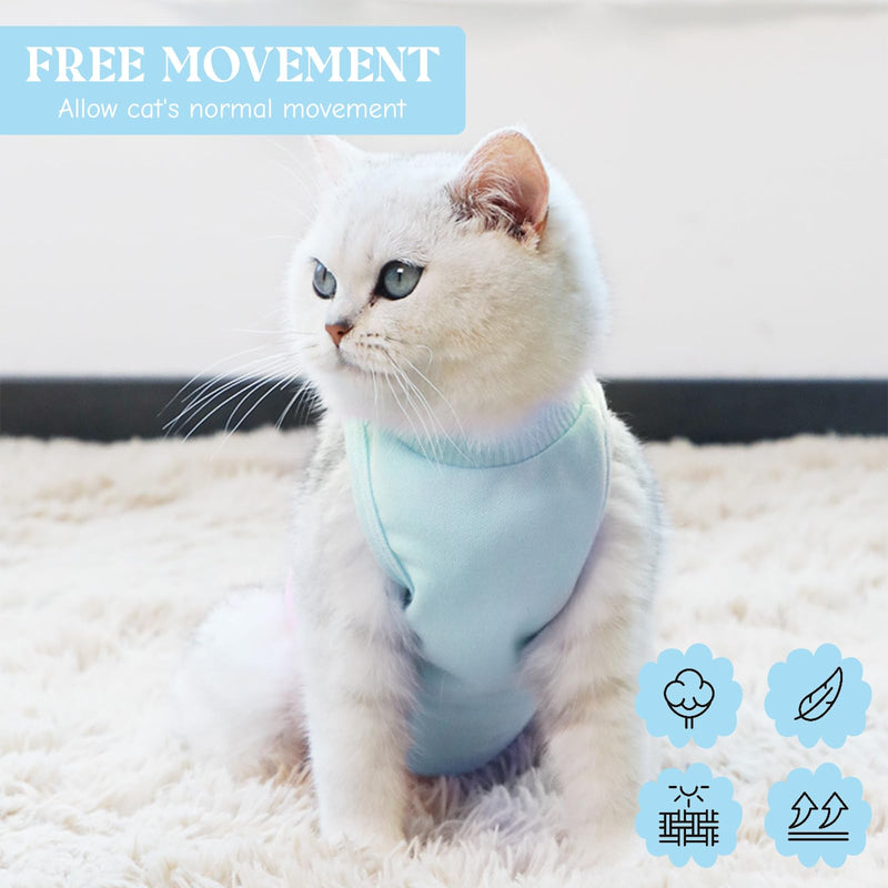 Cat Recovery Suit, 1 Piece Blue Soft Cotton Cat Wound Surgery Recovery Suit Breathable E-Collar Alternative After Surgery Wear for Cats Kitten, S