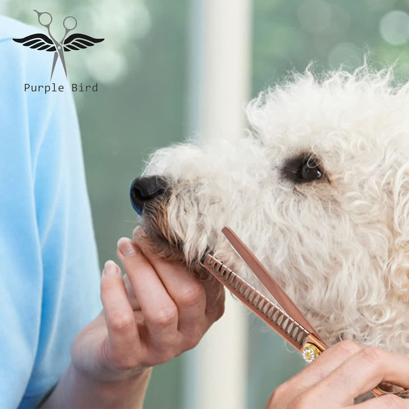 PURPLEBIRD 7 Inch 21-Teeth Chunkers Dog Grooming Scissors,Professional Safety Blunt Tip Trimming Shearing for Dogs Cats Japanese Stainless Steel Bronze 7in Chunker - PawsPlanet Australia