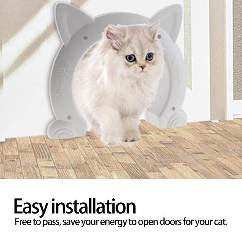 Cat Door Interior Door, Pet Door Cathead Shaped Plastic Cat Pass Through Door with Fish Bone Pattern (White) White - PawsPlanet Australia