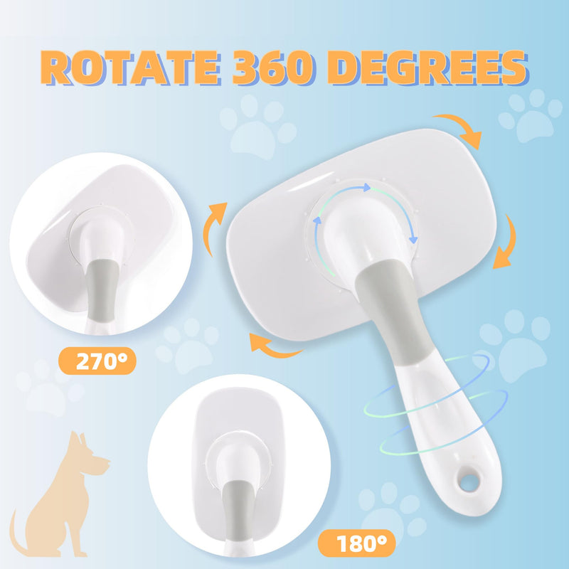 360°Rotating Dog and Cat Brush with Coated Tips and Soft Pins in 2 Length Gentle Slicker Brush for Small Dogs Puppies Yorkies Poodles Removes Loose Fur - PawsPlanet Australia