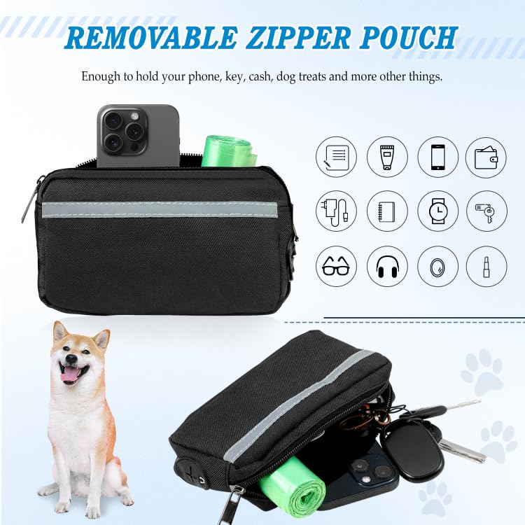 Hands Free Dog Leash with Zipper Pouch, Waist Dog Running Leash with Adjustable Waist Belt and Dual Handle, Reflective Bungee Hands Free Leash for Medium to Large Dogs (Black) Black - PawsPlanet Australia