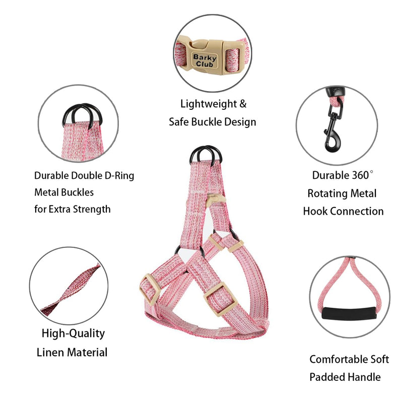 Dog & Cat Harness Set – Adjustable Linen Leash, Collar & Harness – Breathable, Lightweight & Comfortable, Suitable for Small to Medium Pets (Pink, S) Pink