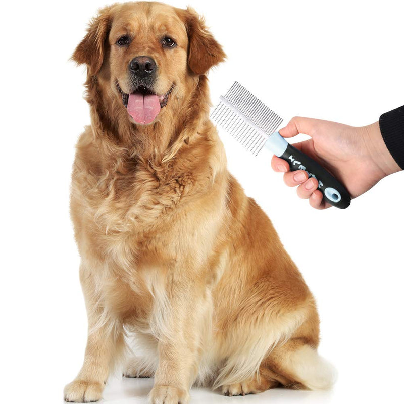 tonyg-p Dog Grooming Brush Comb Kit, Soft Slicker Brush + Double Sided Grooming Comb for Small Medium Large Pets with Long Hair (Blue) Blue