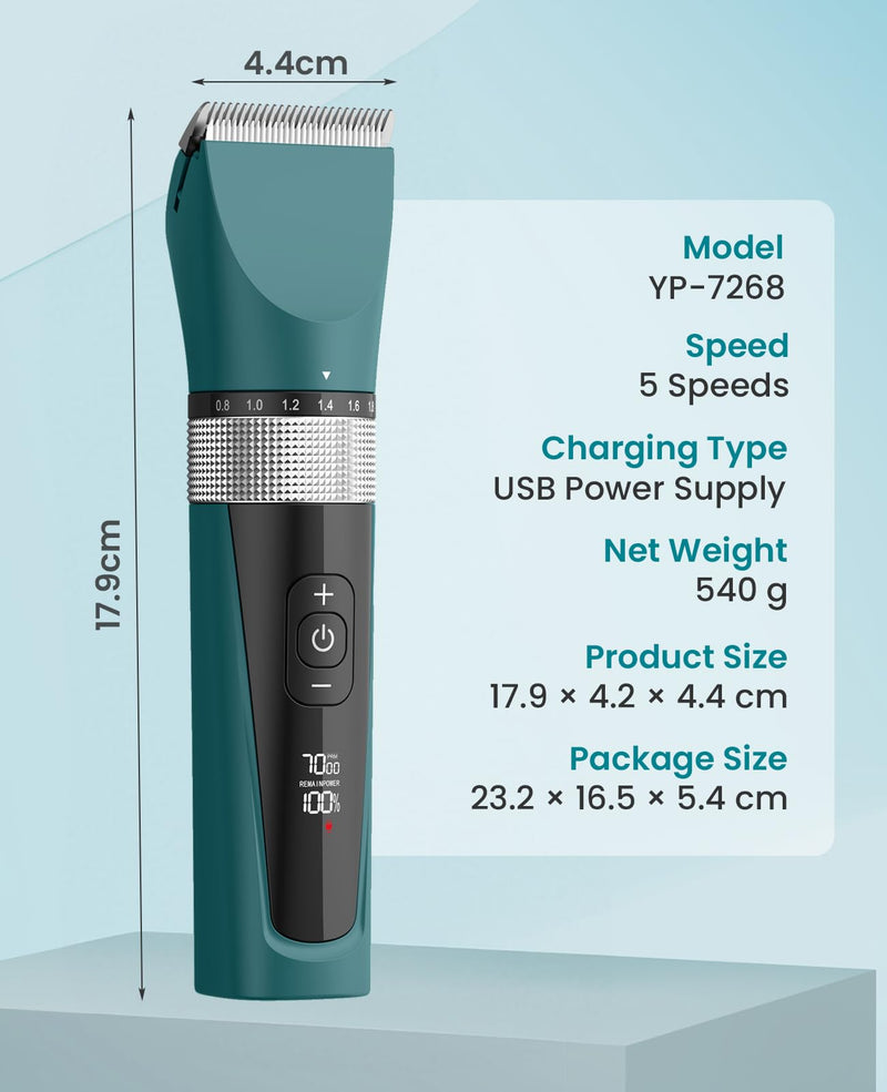 oneisall Cat Clippers for Matted Fur, 5-Speed Quiet Cordless Cat&Dog Grooming Clippers for Long Hair,IPX6 Waterproof Dog Trimmer Shaver for Dogs Cats Animals Green - PawsPlanet Australia