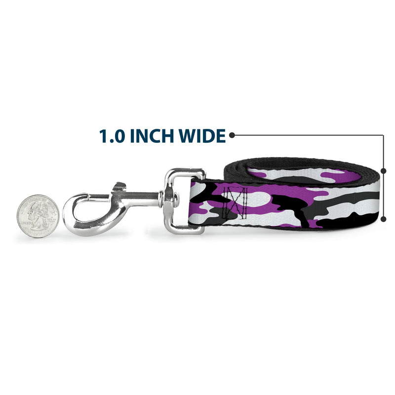 Buckle-Down Pet Leash, Dog Leash, Camo Purple Black Gray White, 6 Feet Long 1.5 Inch Wide 6 Feet Long - 1.5" Wide