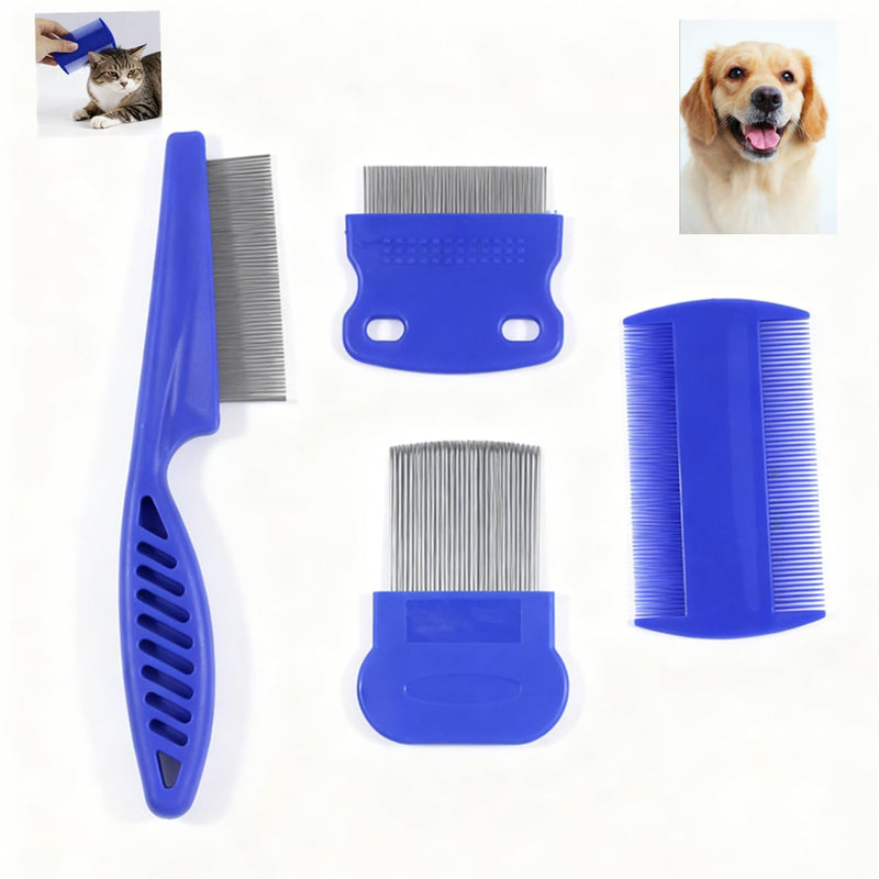 3/4/5-pieces flea and lice comb set, stainless steel pet comb (for dogs and cats, circular tooth design), double-sided tear stain remover, pet shedding comb, suitable for all types of pets (4pcs) 4pcs - PawsPlanet Australia