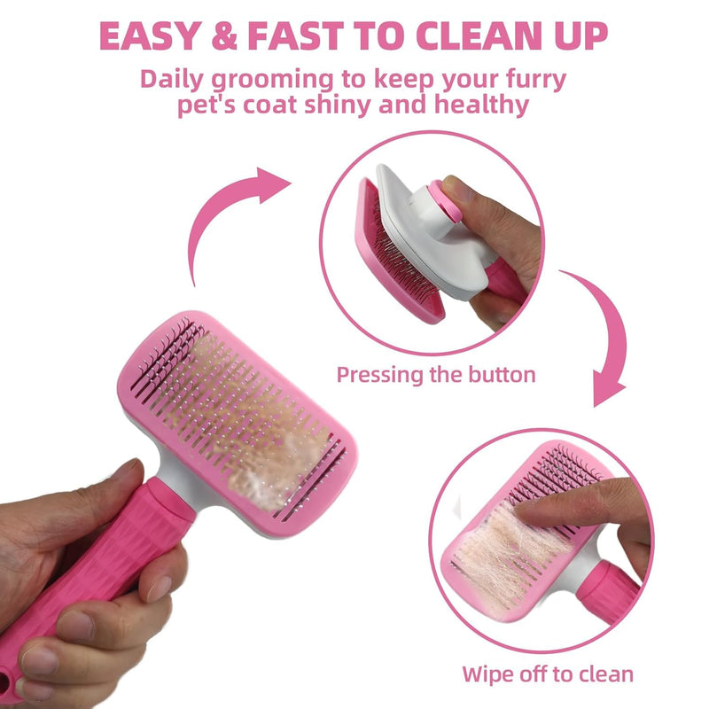 Dog Brush for Shedding,9 PCS in One Pet Slicker Hair Brush Kit with Pet Nail Clipper and File - Dog Cat Grooming Deshedding Undercoat Rake Brush Comb for All Small Large Dogs Cats Pink 9-Pink