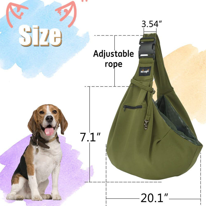 NATUYA Dog Sling Puppy Carrier for Small Dogs Hand Free Doggie Walking Bag Adjustable Shoulder Strap Zip Pocket Safety Belt Protective Mesh Pet Carrier for Travel Outdoor Subway (Green) Green - PawsPlanet Australia