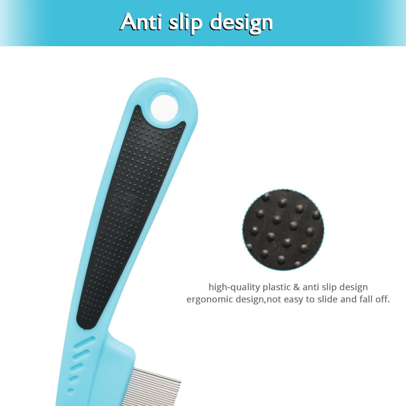 Flea Comb for Dogs and Cats - Lice Comb with Rubber Handle - Promotes Hair Growth and Removes Loose Hair, Knots, and Flakes Flea Brush for Pets (Blue) Blue - PawsPlanet Australia