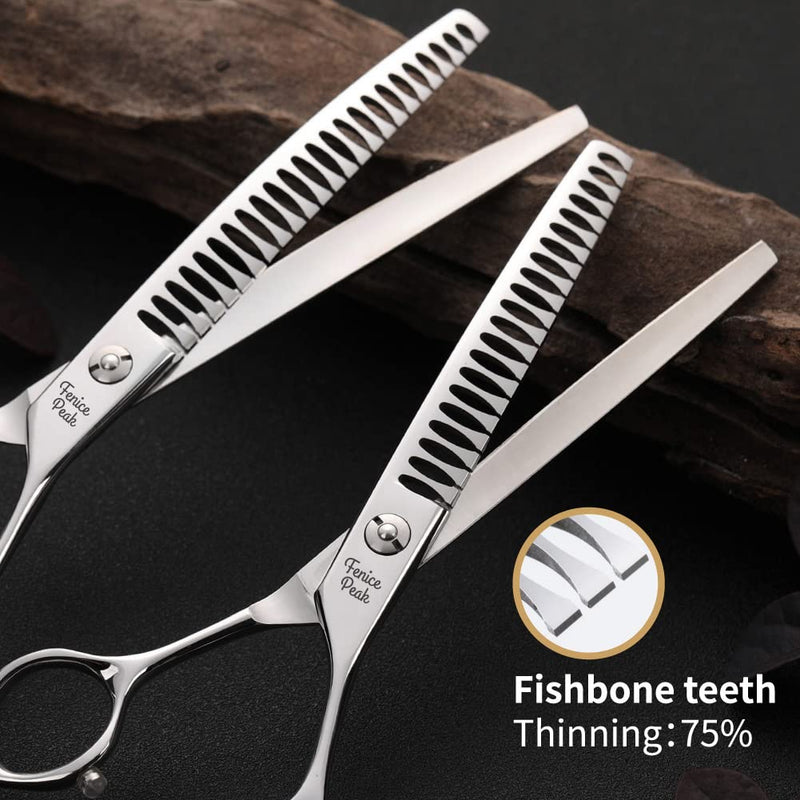 Fenice Peak Dog Grooming Shears Curved Chunker Scissors for Dogs and Cats Face Body Trimming Shears 440C 7.5'' fishbone teeth 7.5'' - PawsPlanet Australia