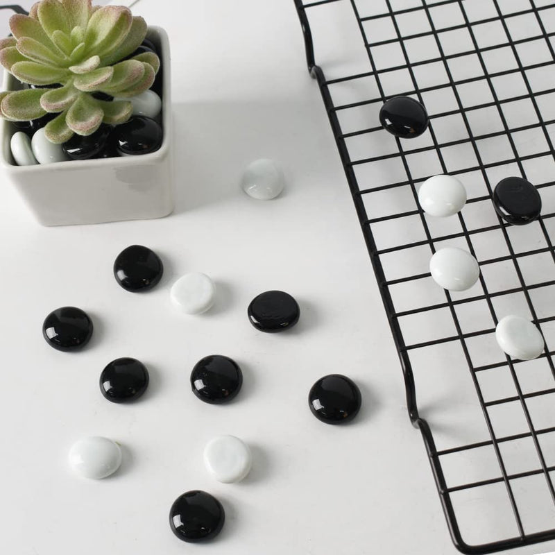 1LB Flat Marbles Glass Gems Beads for Aquarium Succulent Garden Decoration Craft Project Fish Tank 90pcs Black White - PawsPlanet Australia