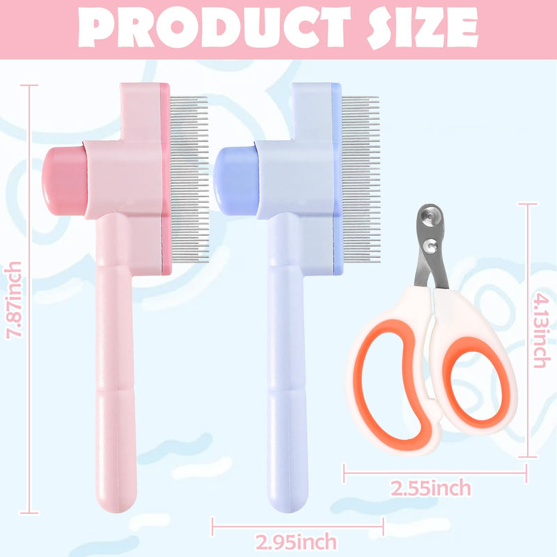 3Pcs Self Cleaning Pet Flea Comb Grooming Brush Set, Cat Hair Fine Tooth Combs for Indoor Cats Shedding with Round Hole Nail Clipper - PawsPlanet Australia