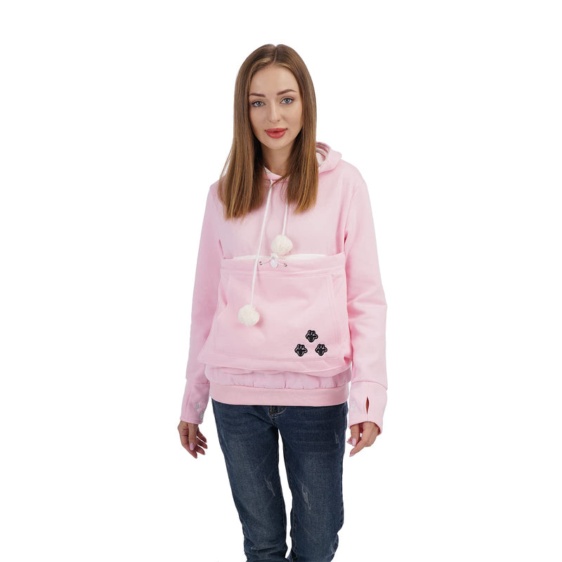 Unisex Big Pouch Hoodie Long Sleeve Pet Cat Dog Holder Carrier Sweatshirt Pink-thick Medium - PawsPlanet Australia