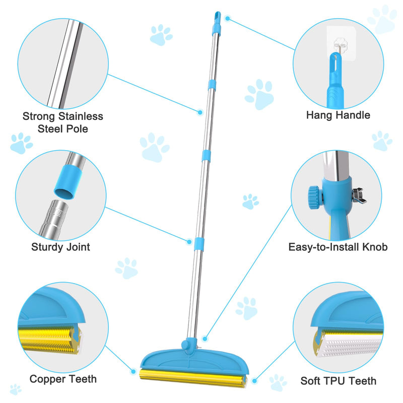 Carpet Rake for Dog Hair Remover: 2 in 1 Reusable Pet Hair Remover – 60‘’ Adjustable Long Handle Carpet Removal Tool for Dog Cat Human Hair – Carpet Scrape Cleaning for Rug Couch Bed - PawsPlanet Australia