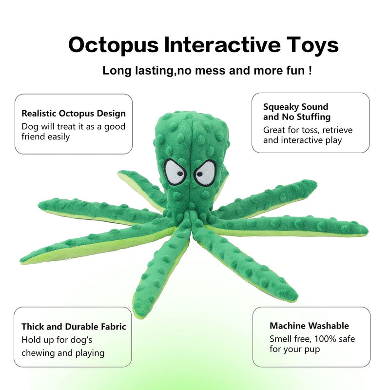 Dog Squeaky Toys Octopus - No Stuffing Crinkle Plush Toys for Puppy Teething, Durable Interactive Chew Toys for Small, Medium and Large Dogs Training and Reduce Boredom, 2 Pack Orange+Green - PawsPlanet Australia