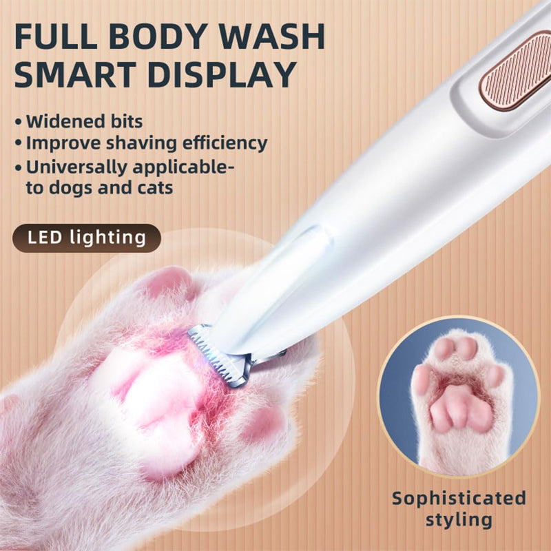 Dog Paw Trimmer, 35 dB Low Noise, 18 mm Widen Blade, LED Display, Rechargeable, Waterproof, Clipper for Dogs and Cats White - PawsPlanet Australia