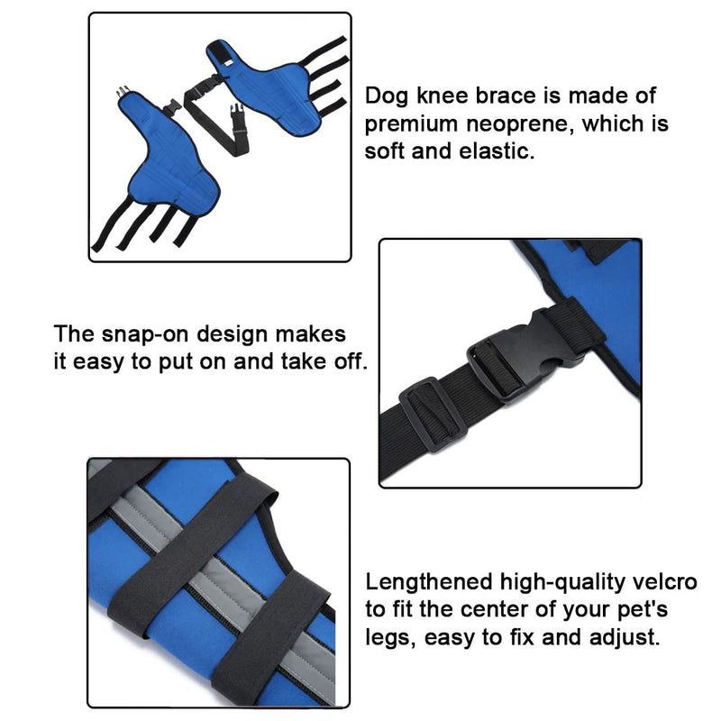 Dog Knee Brace Adjustable Dog Double Rear Leg Brace with Metal Hinged Flexible Support and Reflective Seat Belts Dog Acl Brace Hind Leg Blue (M) Medium - PawsPlanet Australia