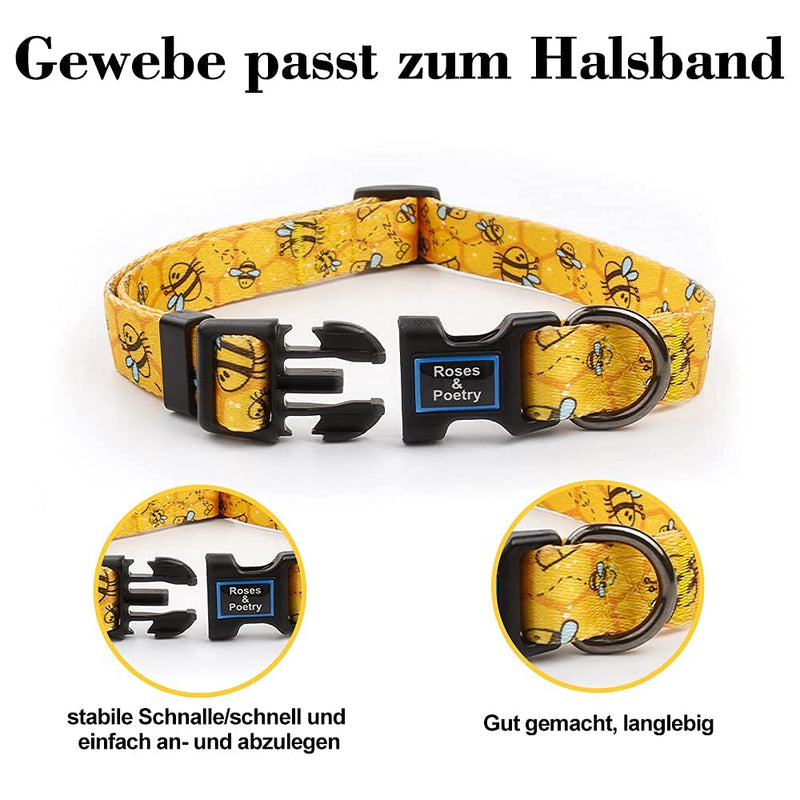 Roses&Poetry Dog Collar with Colourful Bee Patterns, Adjustable Durable Puppy Collars for Small Medium Large Dogs (Bee-L) L Golden - PawsPlanet Australia