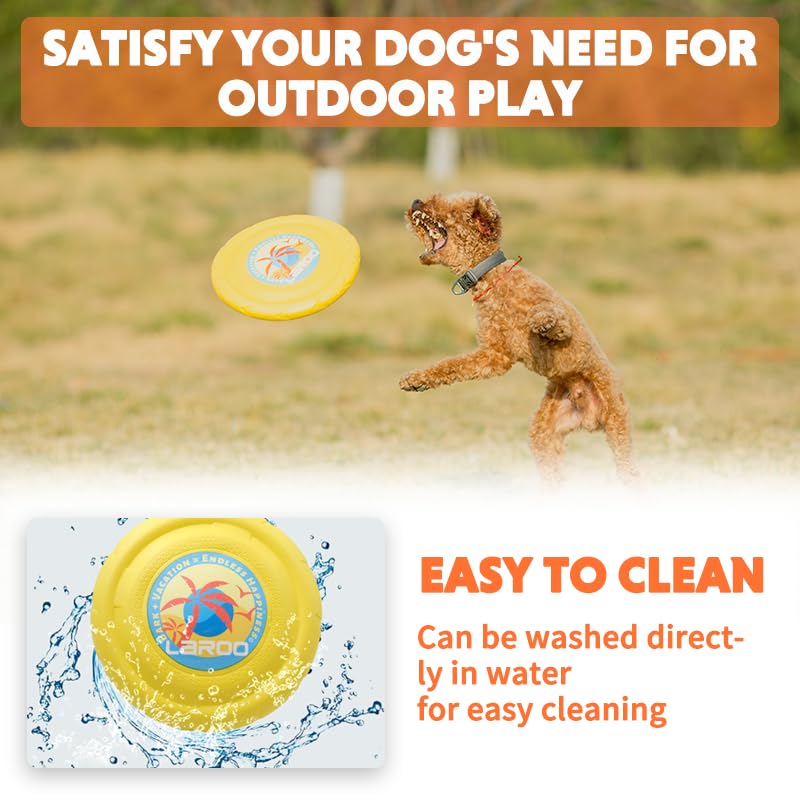 LaRoo Dog Flying Disc,Flying Plate 24cm Bite Resistant Floating Interactive Tossing Toys,Chew Toy for Training Summer Party Outdoor Playing Puppy Medium Large Dogs Birthday