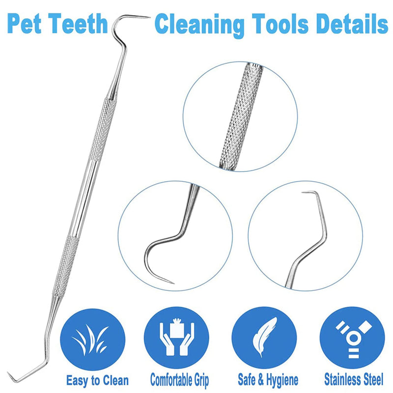 QeeHeng 8 Pack Dog Teeth Cleaning Tools Plaque Remover, Dog Tooth Brushing Kit Include 3 Different Stainless Steel Dog Tooth Scraper and 2 Dog Toothbrush and 3 Dog Finger Toothbrush 8 Piece Set - PawsPlanet Australia