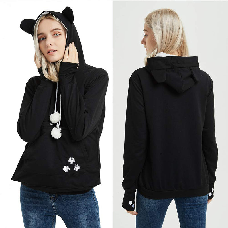 Unisex Pet Carrier Hoodie Cat Dog Pouch Holder Sweatshirt Shirt Top Small Black - PawsPlanet Australia