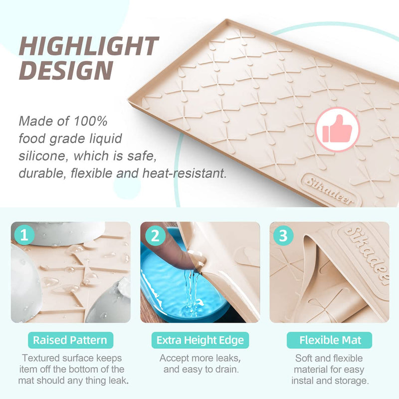 SIKADEER Silicone Under Sink Mats for Kitchen Waterproof 34" x 22", Raised Edge Cabinet Protector Shelf Liner, Bathroom Organizers and Storage Boot Tray Pet Mat Beige 34"W x 22"L - PawsPlanet Australia