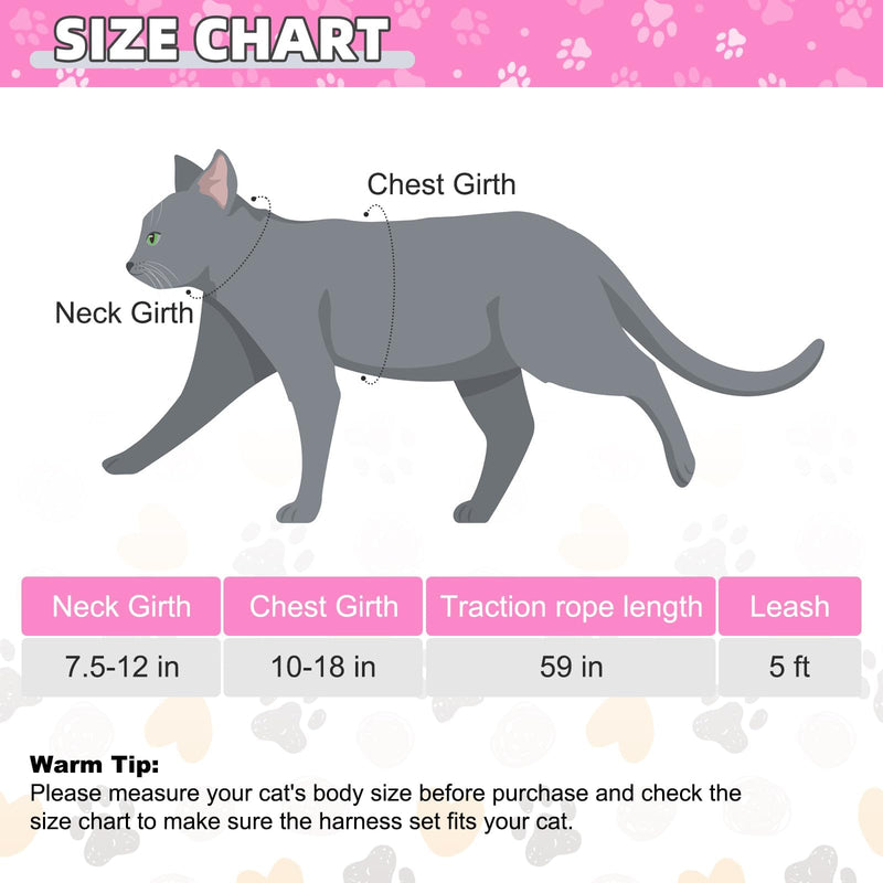 KOOLTAIL Cat Harness and Leash Set Escape Proof with Cat Airtag Holder Collars (3 in 1), Comfortable Lightweight Adjustable Kitten Harness for Small Medium Large Cats Safe Walking & Travel, Pink Neck:7.5"-12" chest:10"-18" - PawsPlanet Australia