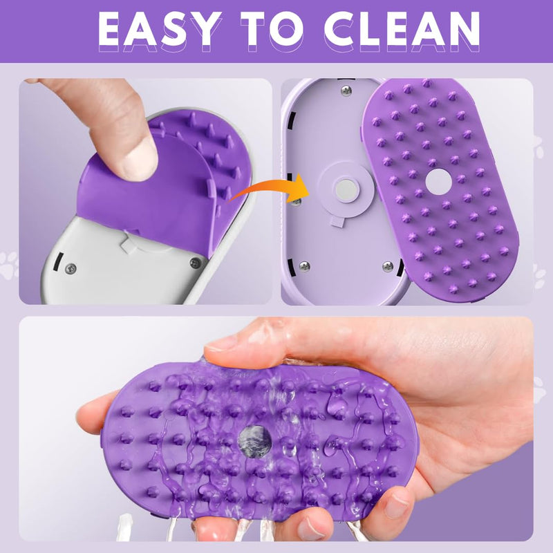 Cat Steam Brush for Shedding, 4-in-1 Rechargeable Pet Grooming Brush for Cats & Dogs, Anti-Static, Massage, Cleaning & Combing with Gentle Steam, Removes Loose Hair & Tangles (Purple) Purple