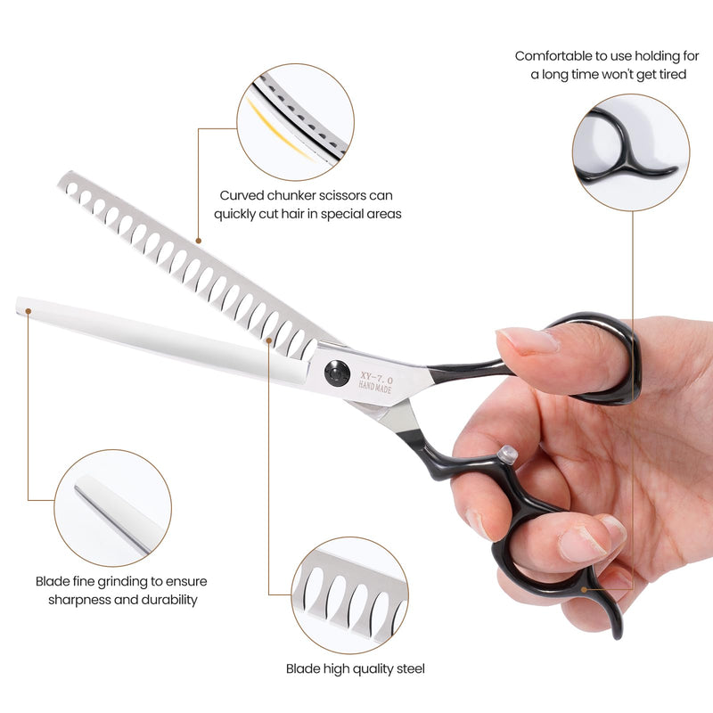 Dog Grooming Scissors,Curved Chunkers Shears Deg Grooming with Safety Round Tips, Sharp and Comfortable 4 in 1 Dog Scissers for Grooming Black - PawsPlanet Australia