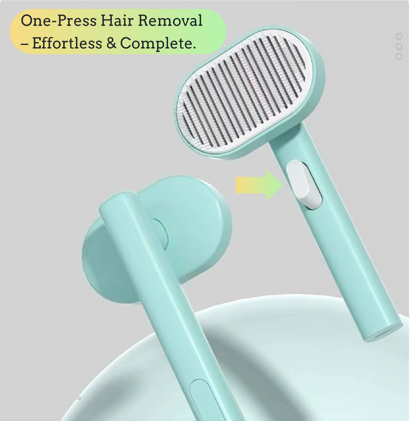 Self cleaning hair removal brush - a skin friendly beauty tool suitable for dogs, cats, and puppies, with a round head design that prevents scratches and is green in color - PawsPlanet Australia