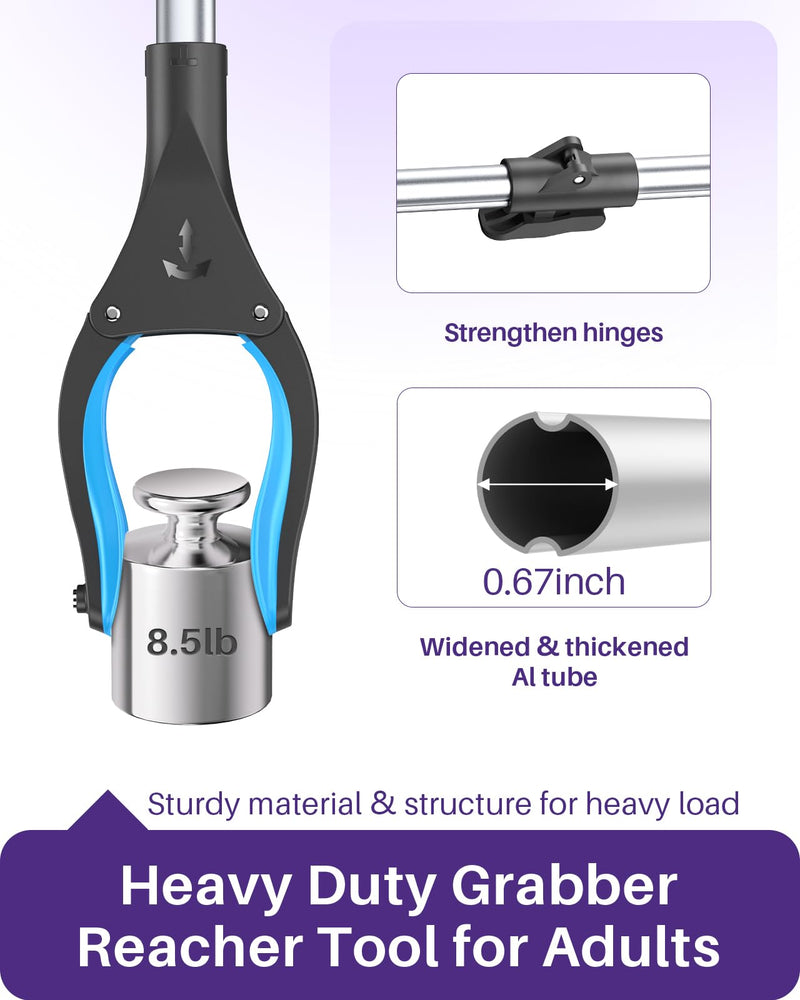 KEKOY Pro 32-inch Reacher Grabber Pickup Tool, Heavy Duty Grabbers for Seniors Foldable Pick Up Trash Stick with Anti-Slip 360° Rotating Jaw, 4" Wide Extended Weed Gripper Claw with Magnet 32 Inch of 1 Pack