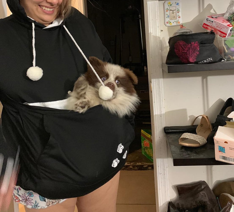 Cat Hoodie Pouch Kitten Puppy Carrier Hood Sweatshirt Pet Pocket Holder Top X-Large Black - PawsPlanet Australia