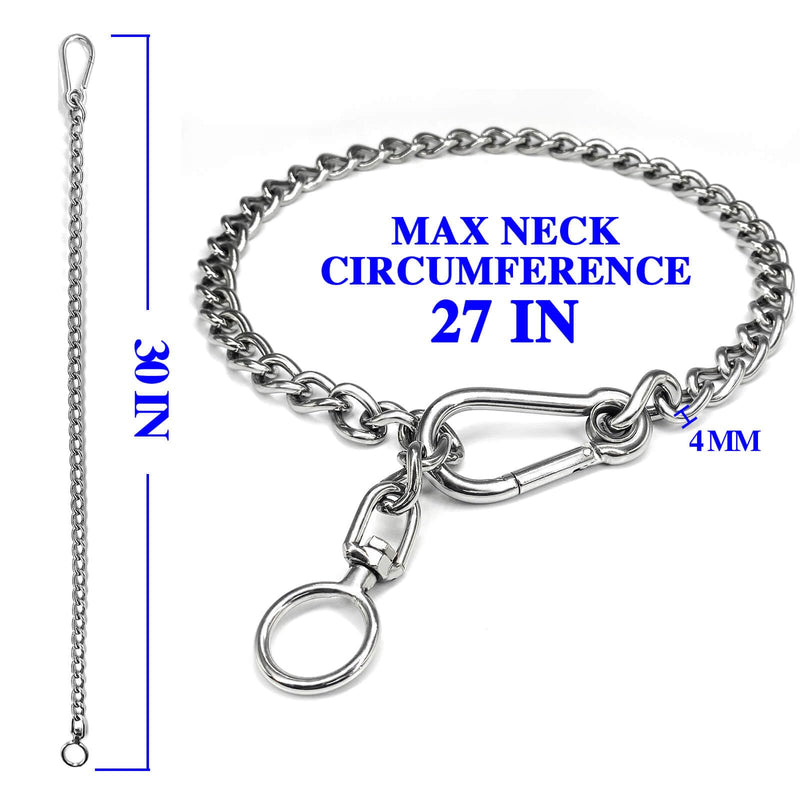 Dog Chain Collars 304 Stainless Steel Metal Chew Proof Dog Leash Extension - Anti Winding, Training and Walking. (X-Large) X-Large