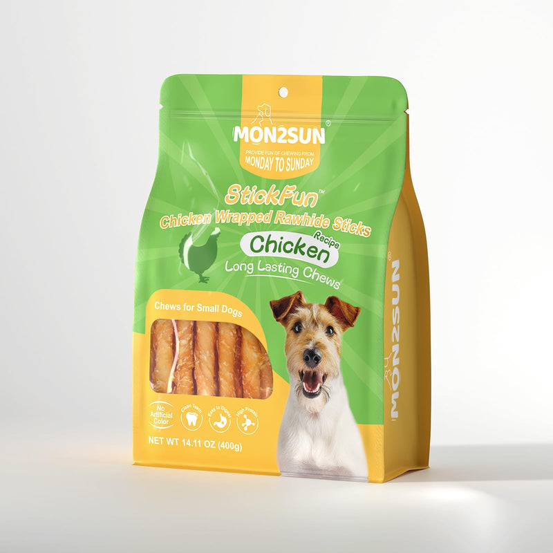 MON2SUN Dog Treats, Rawhide Twist Chicken Hide Sticks, Suitable for Puppy and Small Dogs, 5 Inch (Chicken, 14.11 oz) 14.11 Ounce (Pack of 1)