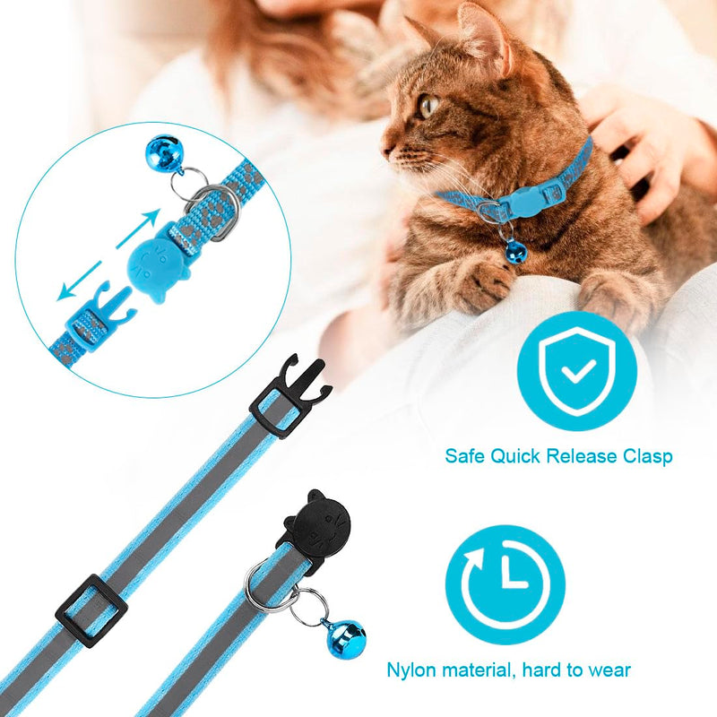 2 Pack Cat Collar with Bells, Reflective Collars for Cats with Breakaway Safety Buckle, Nylon, 7-12 Inch Adjustable, Blue - PawsPlanet Australia