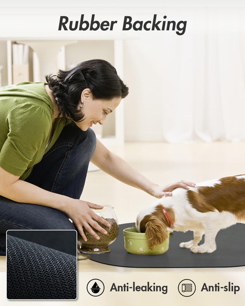 Absorbent Dog Food Mat-Dog Mat for Food and Water Bowl, Quick Dry Pet Food Mat, No Stains Dog Feeding mat, Dog Accessories Pet Supplies Mat-Dog Water Bowl Mat for Messy Drinkers 12"X19" DARKGREY - PawsPlanet Australia