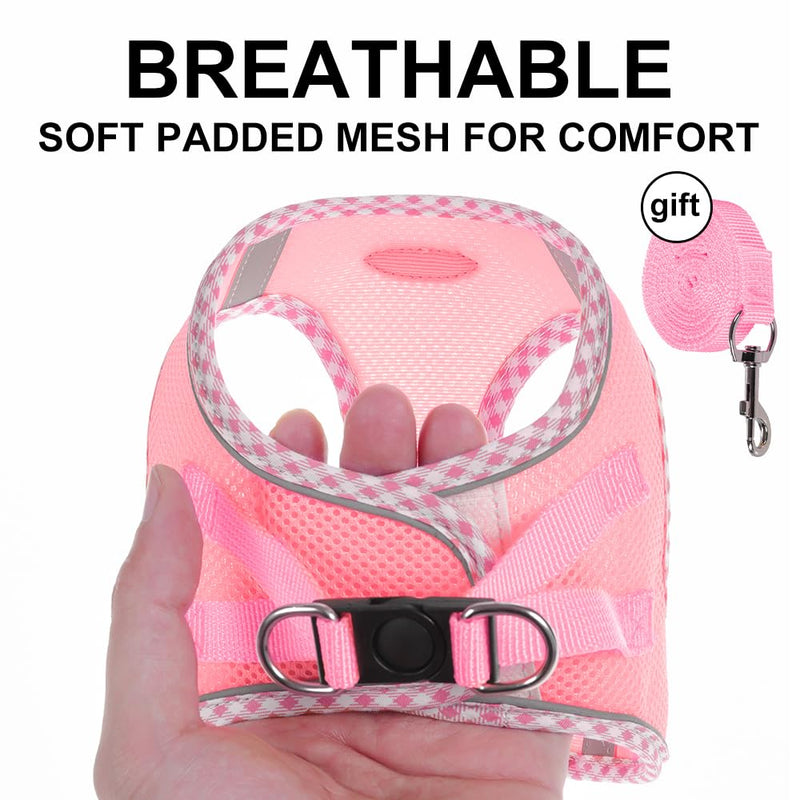 Dog Harness and Long Leash Set for Small Dogs, Boy and Girl Medium Cat No-Pull Vest with Reflective Strips, Breathable Large Puppy Collar Pet When Training, Walking, Running, M PINK - PawsPlanet Australia