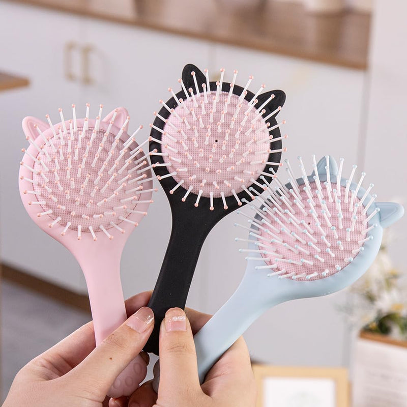 Cute Cat Shape Hair Brush Set - Air Cushion Comb for Fine, Thick, Curly Hair- Hair Brush for Women, Men or Kids (Black & Blue) Black & Blue - PawsPlanet Australia