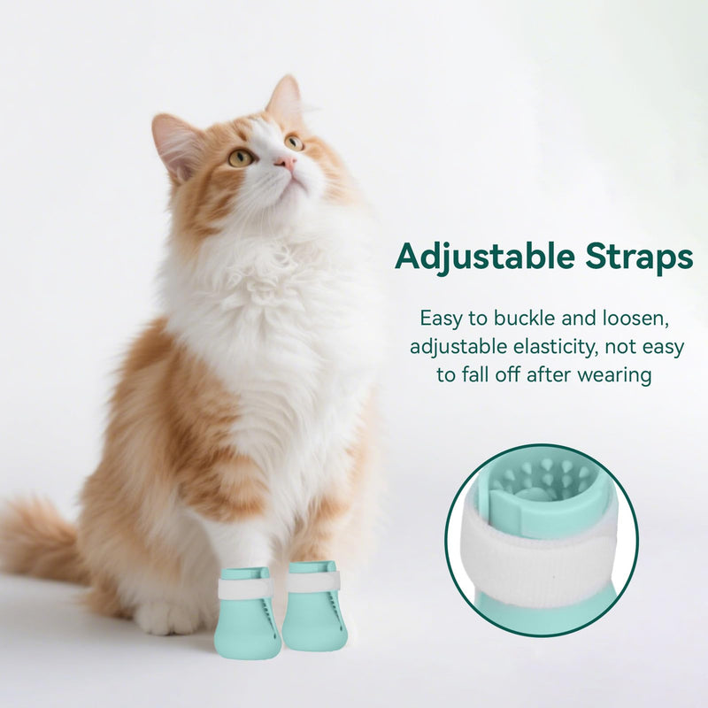 Pack of 8 Anti-Scratch Boots for Cats, Silicone Adjustable Cat Paw Protection, Nail Cover, Paw Shoes, Leak Protection, Paw Cat for Cats Home, Bathing, Caring, Shaving, Check (Green) Green