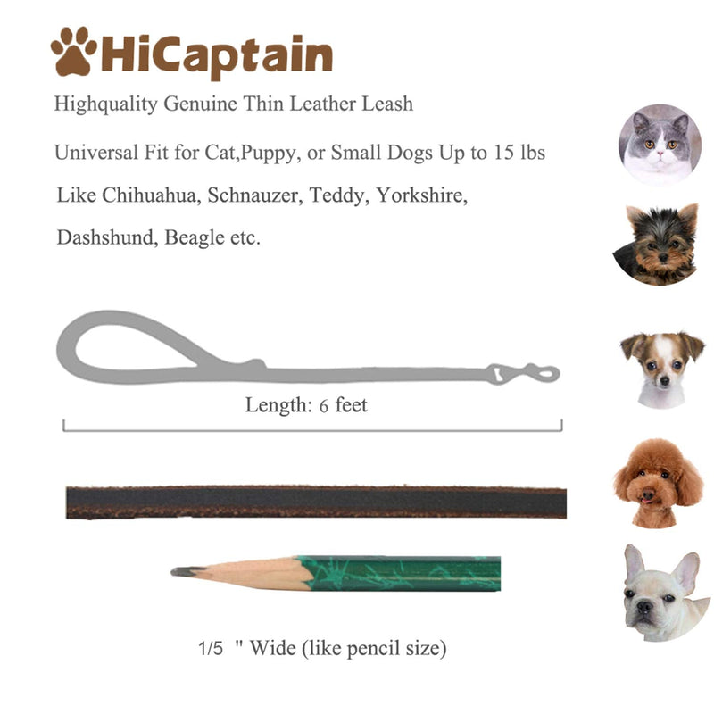 HiCaptain Thin Leather Pet Leash, Durable Dog Leashes Suit for Small Dog Up to 15 lb 00(1/5 inch Wide, 6 Ft) Brown Regular 1/5 inch Wide, 6 Feet - PawsPlanet Australia