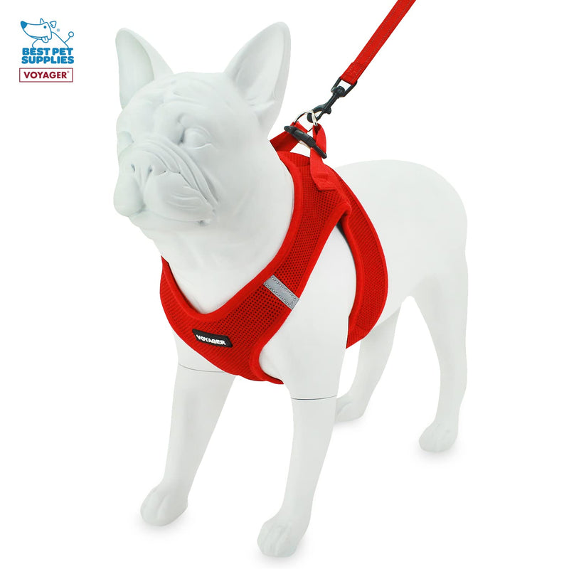 Voyager Step-in Air All Weather Mesh Harness and Reflective Dog 5 ft Leash Combo with Neoprene Handle, for Small, Medium and Large Breed Puppies by Best Pet Supplies - Leash Harness (Red), S